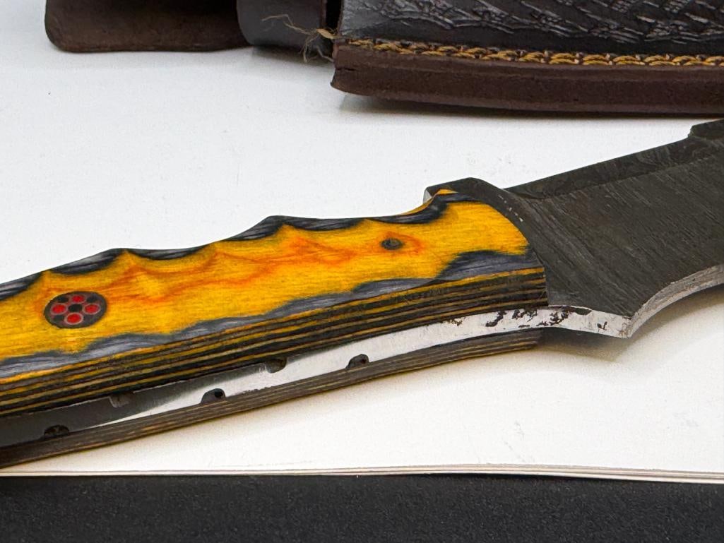 DAMASCUS STEEL FIXED BLADE TRACKER STYLE KNIFE - 6