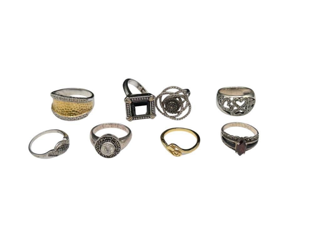 EIGTH STERLING SILVER FASHION RINGS FEATURING VARIOUS DESIGNS (1 of 8)