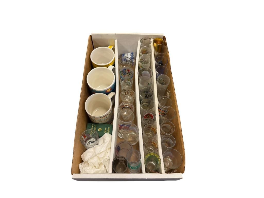 OVER 30 ASSORTED SOUVENIR GLASS SHOT GLASSES FROM VARIOUS CASINOS, STATES, ETC. (1 of 9)