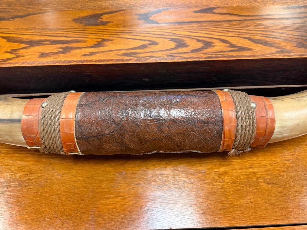 TOOLED LEATHER WRAPPED STEER HORNS - 2