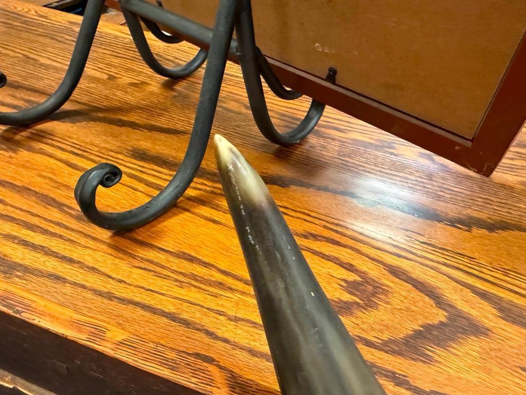 TOOLED LEATHER WRAPPED STEER HORNS - 4