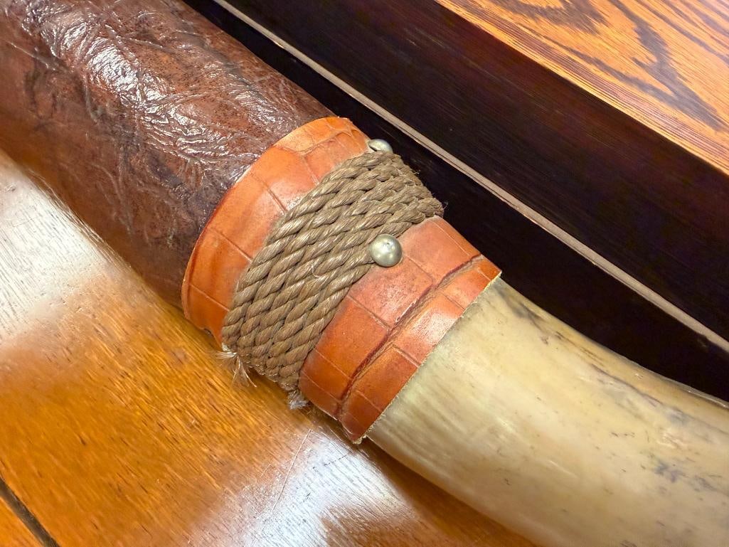TOOLED LEATHER WRAPPED STEER HORNS - 6
