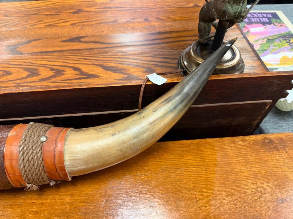 TOOLED LEATHER WRAPPED STEER HORNS - 7