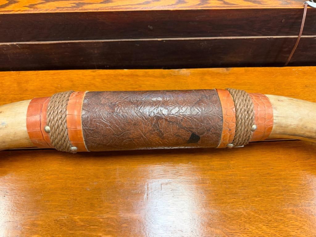 TOOLED LEATHER WRAPPED STEER HORNS - 8