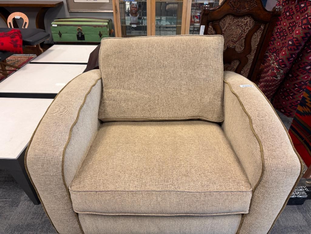 HIATT FURNITURE OLIVE GREEN UPHOLSTERED OVESIZE ARMCHAIR - 2