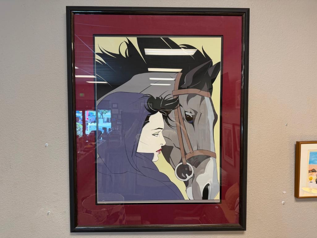 ROBERT NAGEL ART DECO STYLIZED LARGE PRINT TITLED UNTITLED #113 OF A WOMAN AND HORSE - 2