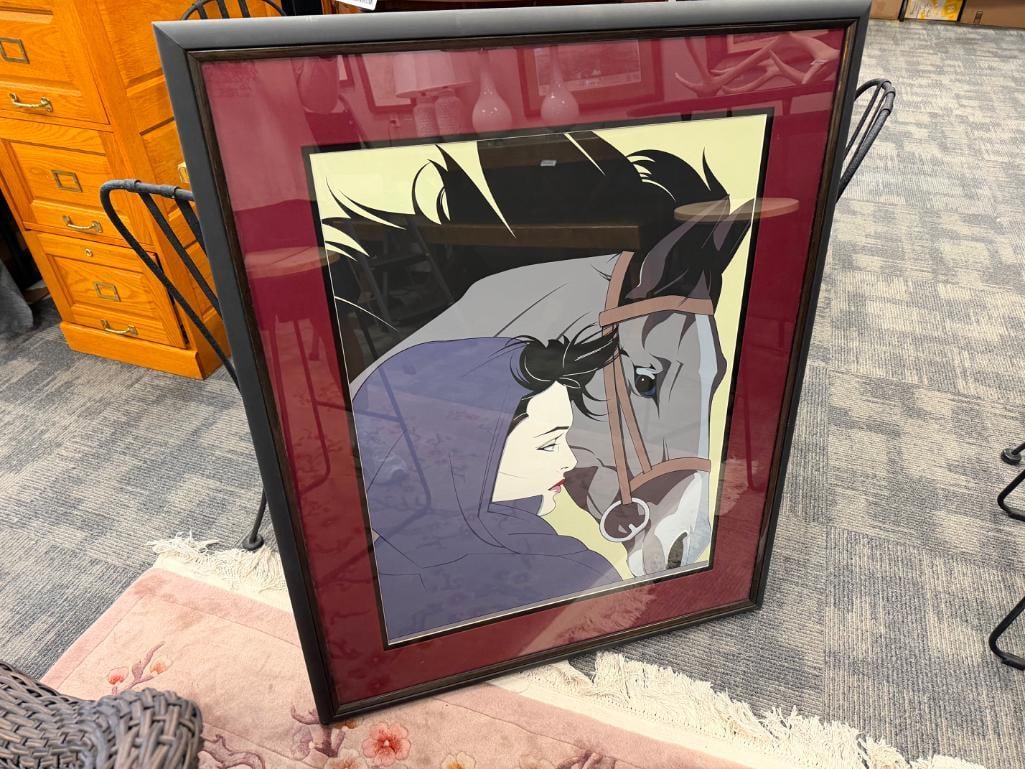 ROBERT NAGEL ART DECO STYLIZED LARGE PRINT TITLED UNTITLED #113 OF A WOMAN AND HORSE - 5