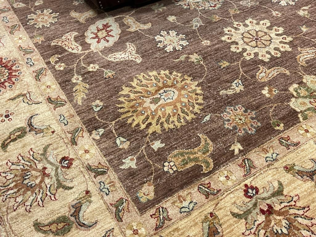LARGE HAND WOVEN WOOL PILE AREA RUG TRADITIONAL DESIGN IN BROWN TONES - 5