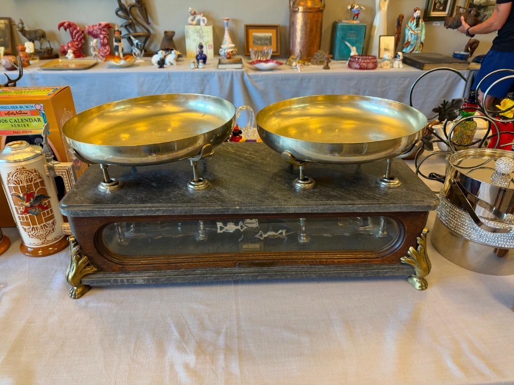 EARLY 20TH CENTURY INDUSTRIAL BALANCE SCALE F. DOMINGO ARCIELLO ARGENTINA NO 2041 MARBLE AND BRASS - 2