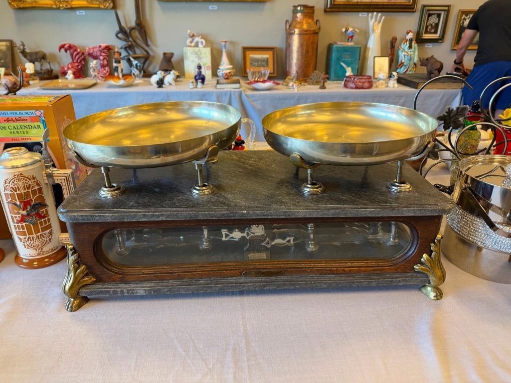 EARLY 20TH CENTURY INDUSTRIAL BALANCE SCALE F. DOMINGO ARCIELLO ARGENTINA NO 2041 MARBLE AND BRASS - 3