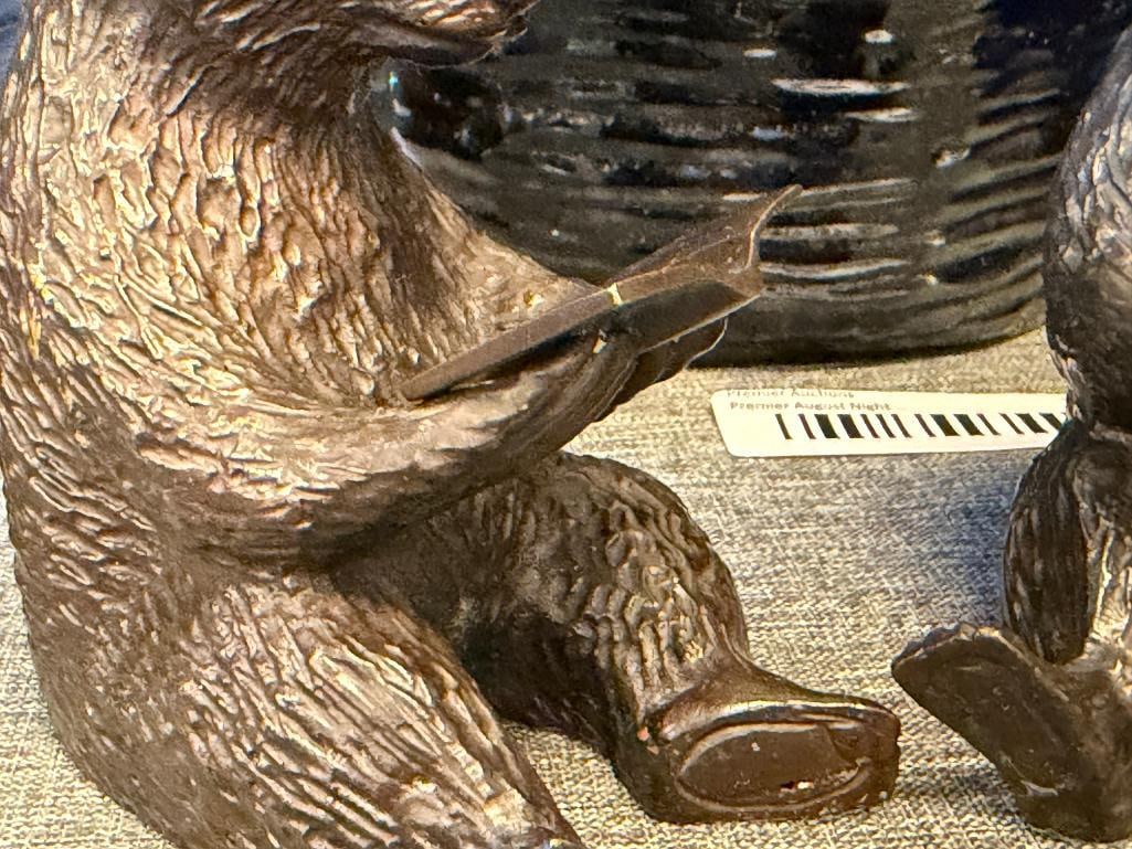 SF BAY TRADING PAIR OF BRONZE TONED METAL READING BEAR BOOKENDS - 3