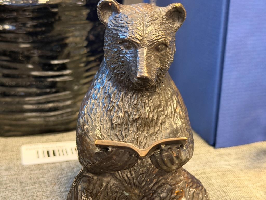 SF BAY TRADING PAIR OF BRONZE TONED METAL READING BEAR BOOKENDS - 4