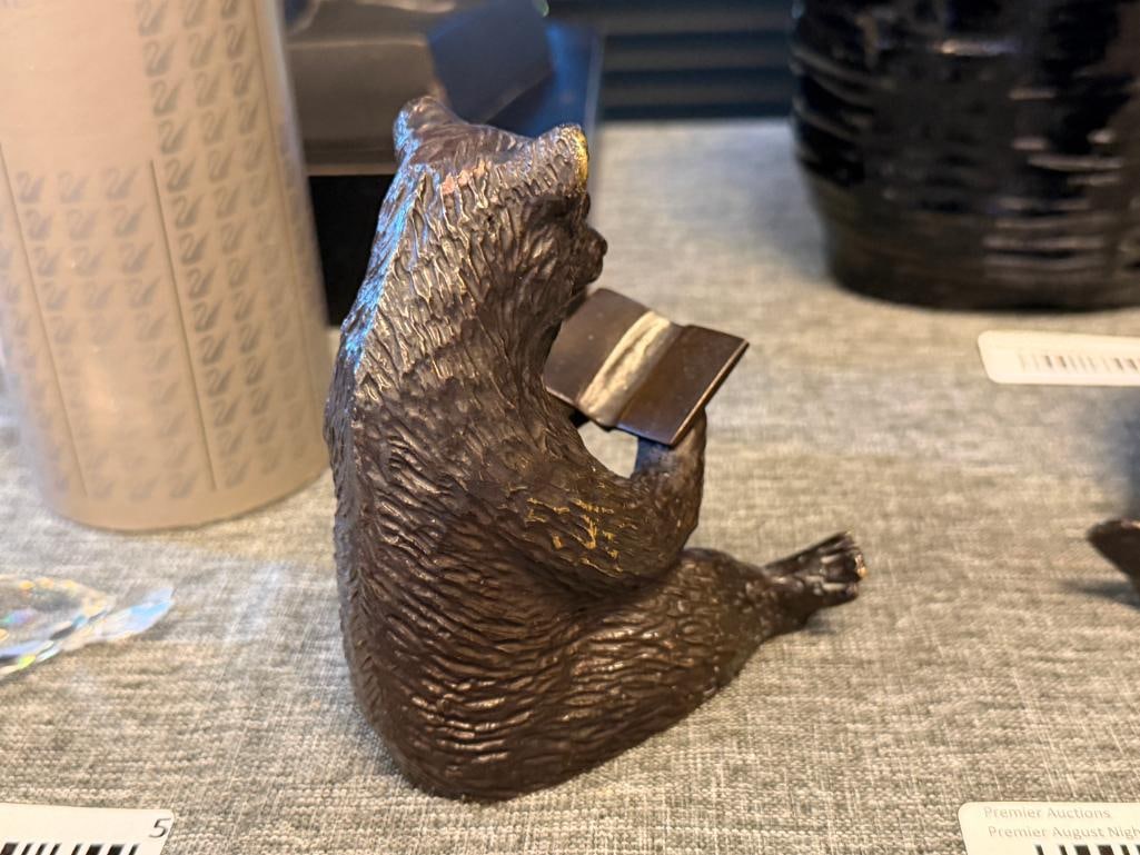 SF BAY TRADING PAIR OF BRONZE TONED METAL READING BEAR BOOKENDS - 5