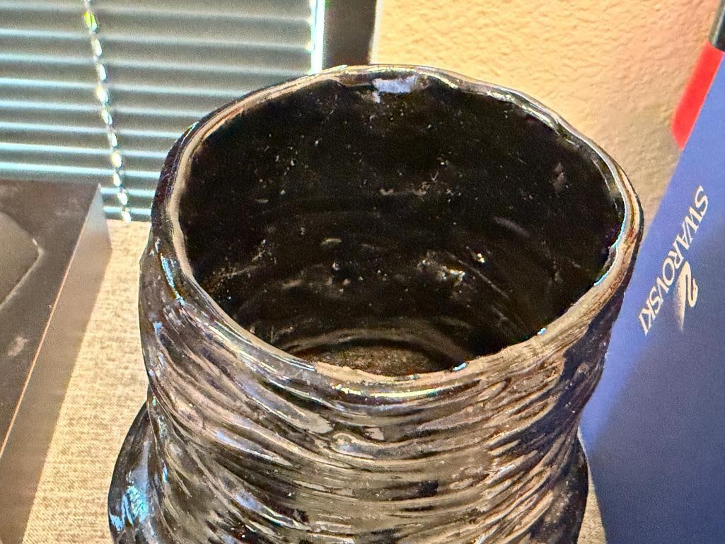 STUDIO ART POTTERY HAND TURNED VASE RIBBED DESIGN IN BLACK GLAZE SIGNED B. ENRIGHT - 6