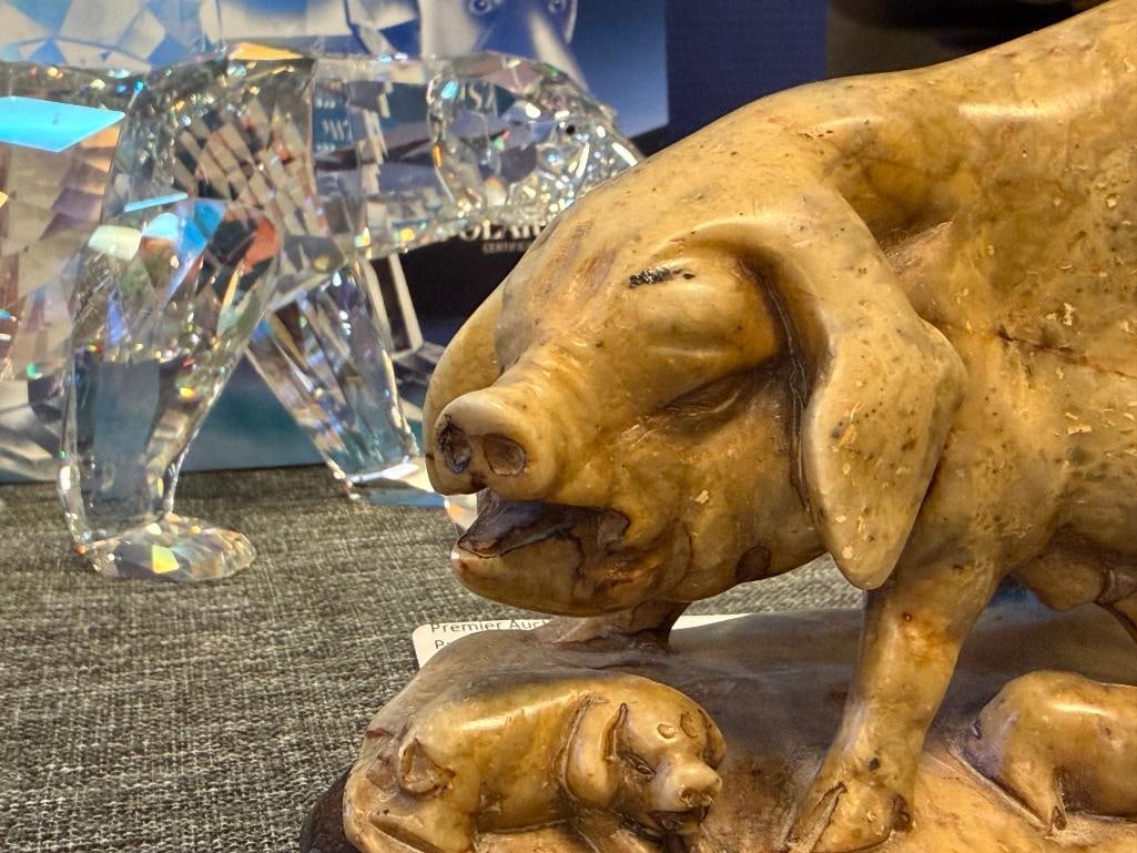 VINTAGE CHINESE CARVED HARDSTONE FIGURE OF A PIG WITH PIGLETS - 3