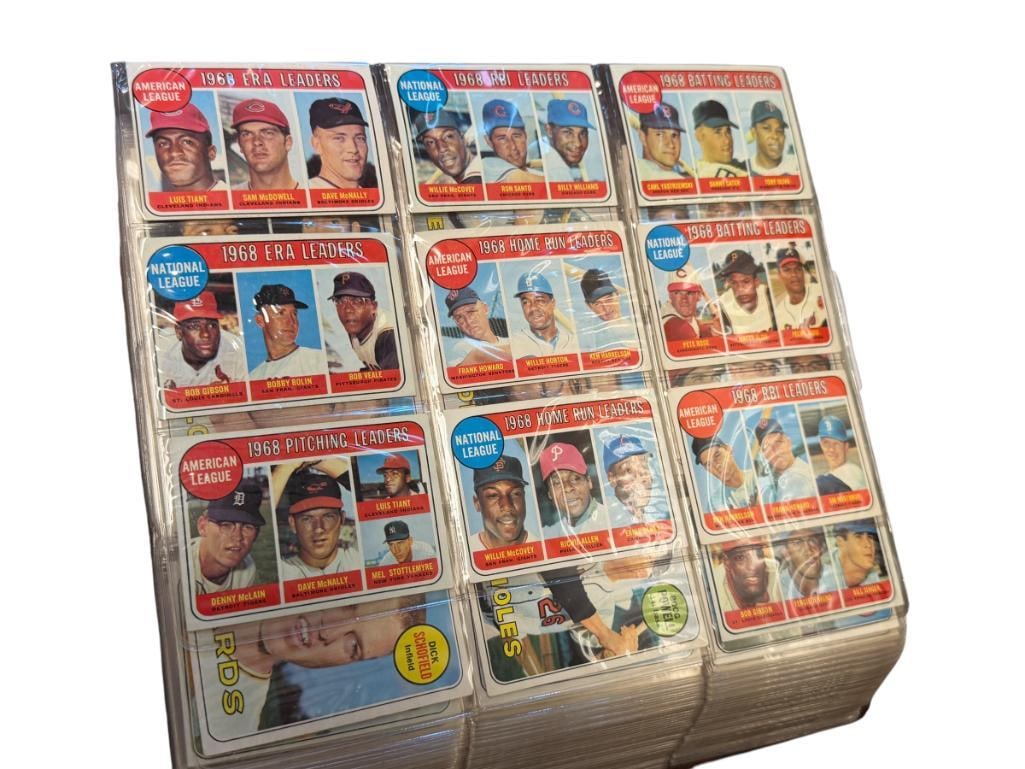1969 TOPPS BASEBALL SE WITH HALL OF FAMERS AND STAR CARDS NEAR COMPLETE: NEAR COMPLETE SET MISSING, # 45, 50, 95, 100, 120, 190, 260, 440, 500, 533, FROM THE ESTATE OF A LOCAL RENO, NV DOCTOR AT RENOWN WHO RAN BIG LEAGUE SPORTS MEDICINE BASEBALL CAMP FOR NEARLY 20 YEA