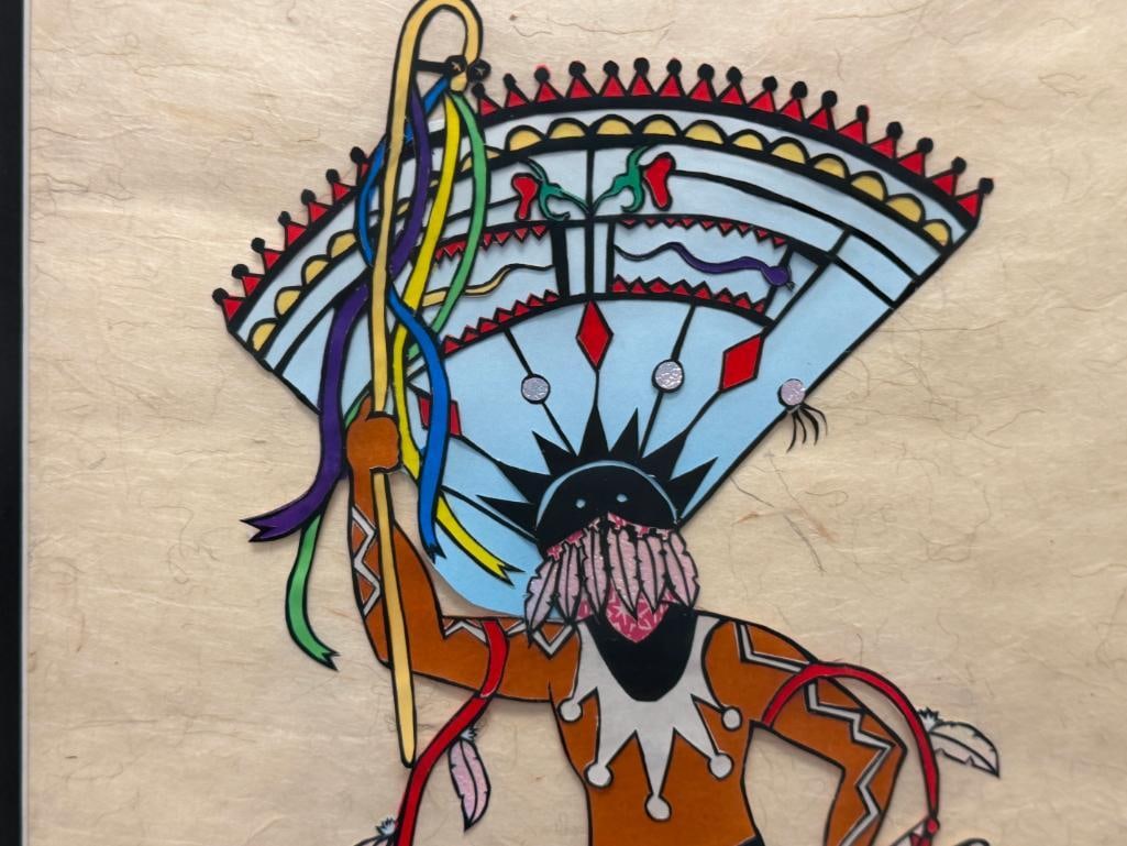 GAAN DANCER APACHE NATIVE AMERICAN CUTOUT ART SIGNED BY THE ARTIST DATED 1994 - 3