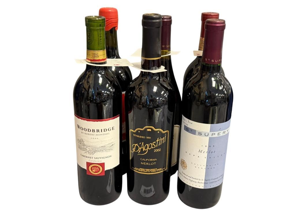SIX BOTTLES OF SEALED WINE MERLOT, CABERNET, PINOT, WOODBRIDGE, CASTLE ROCK, CENTURY CELLARS (1 of 8)