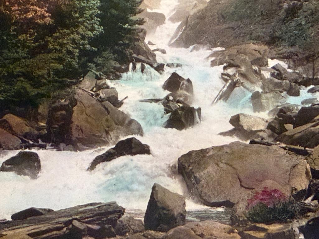 ANTIQUE HAND COLORED PHOTOGRAPH OF VERNAL FALLS IN YOSEMITE NATL. PARK - 4