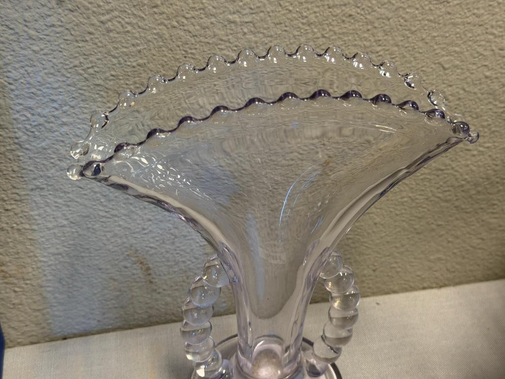 VINTAGE IMPERIAL GLASS CO. CANDLEWICK SUN-PURPLED FAN VASE CIRCA 1936 - 2