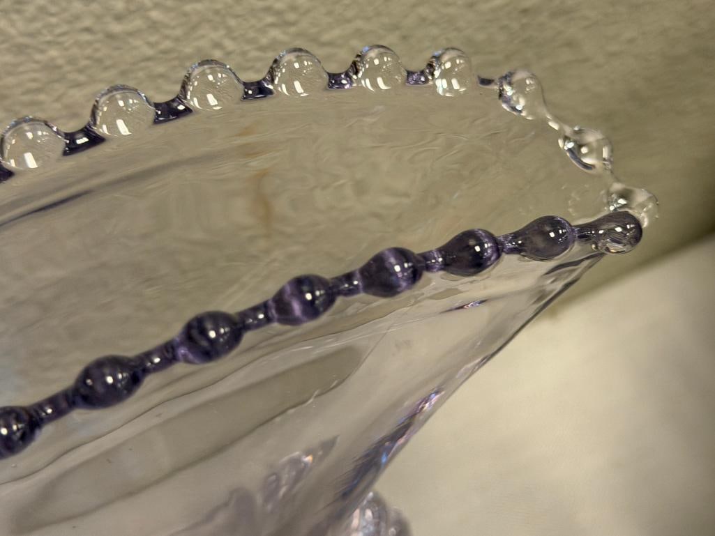VINTAGE IMPERIAL GLASS CO. CANDLEWICK SUN-PURPLED FAN VASE CIRCA 1936 - 5