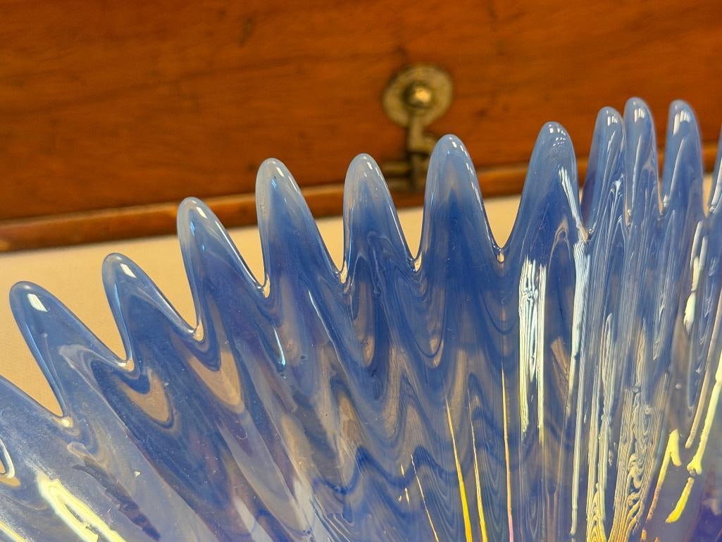 LAVORAZIONE ARTE MURANO BLUE IRIDESCENT SPIKED SUNBURST BOWL MADE IN ITALY - 4
