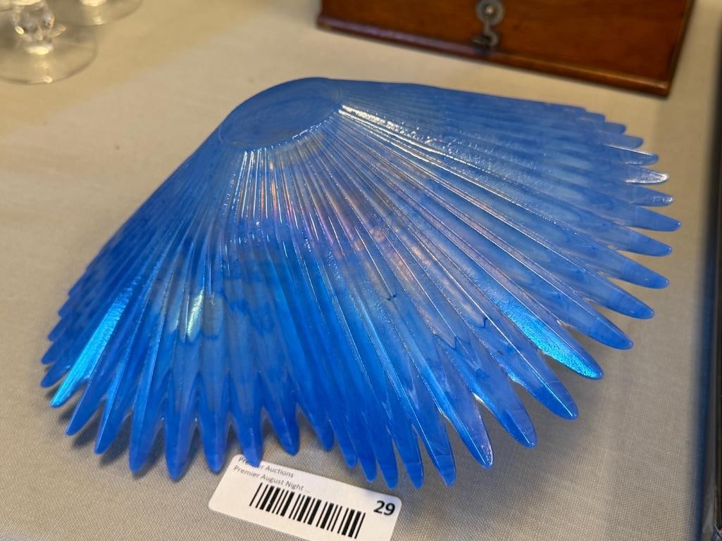 LAVORAZIONE ARTE MURANO BLUE IRIDESCENT SPIKED SUNBURST BOWL MADE IN ITALY - 6
