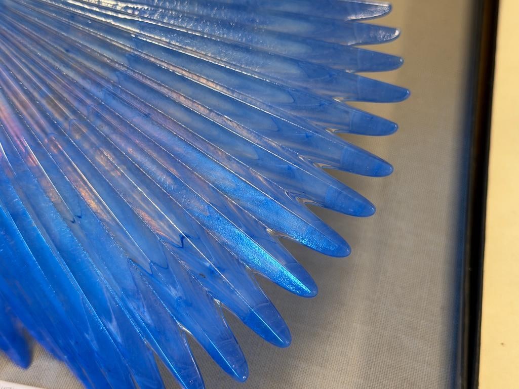 LAVORAZIONE ARTE MURANO BLUE IRIDESCENT SPIKED SUNBURST BOWL MADE IN ITALY - 7