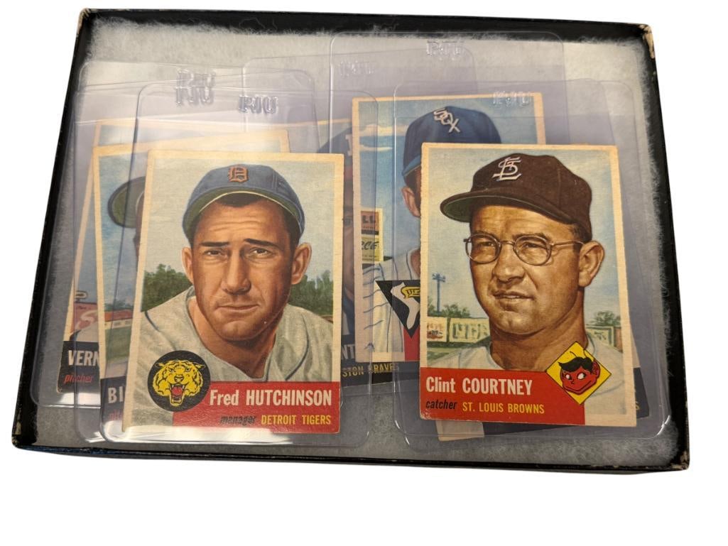 SEVEN 1953 TOPPS BASEBALL CARDS BOB SCHULTZ, BILLY PIERCE, VERN BICKFORD, CLINT COURTNEY: JOHN ANTONELLI, BILL CONNELLY, ALL IN PROTECTIVE SLEEVES