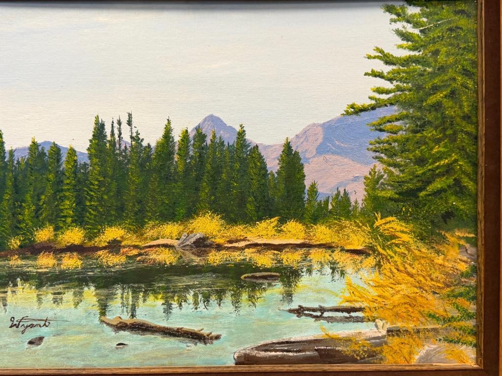 ORIGINAL OIL ON CANVAS BOARD PAINTING FOREST LANDSCAPE SIGNED WYNAT - 2