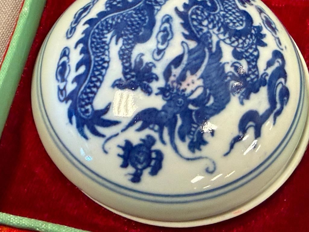 CHINESE ROSE MEDALLION HAND PAINTED PORCELAIN JAR AND CARVED STONE TANG HORSES CHOP SEAL - 10