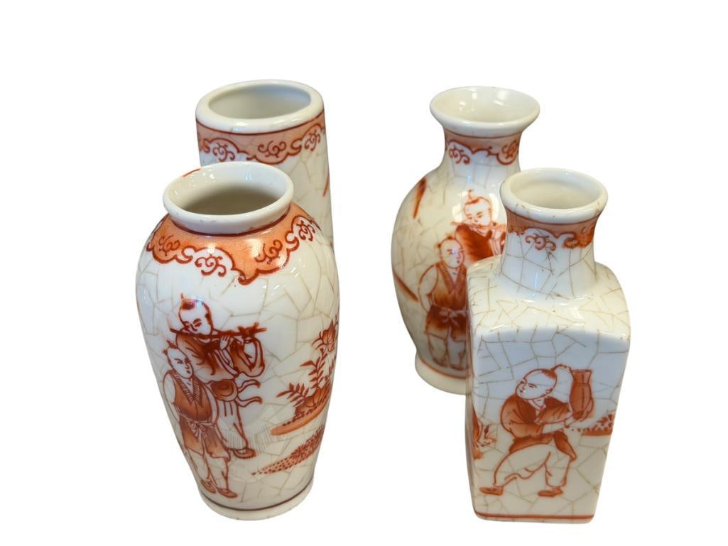 ORANGE AND WHITE CRACKLE GLAZED JAPANESES MARTIAL ARTS / KARAKO BUD VASES ORIENTAL OBJECTS D' ART (1 of 7)