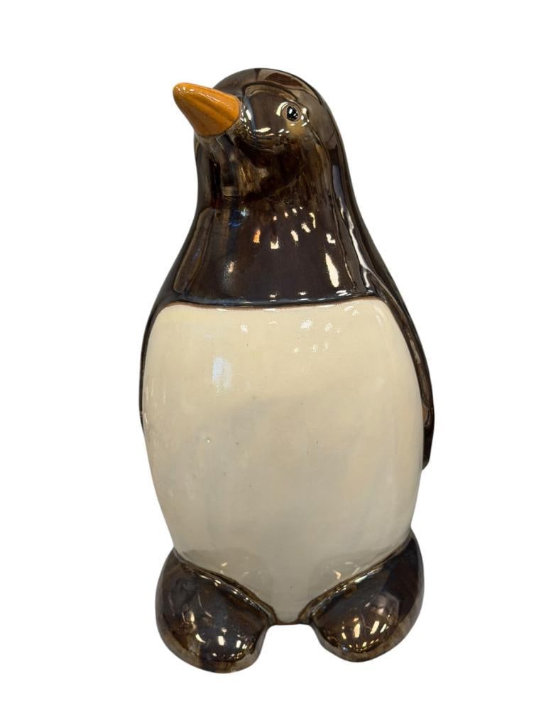 LARGE WHIMSICAL POTTERY PENGUIN STATUE BROWN LUSTER GLAZE: NO DAMAGE OR REPAIRS 16" H