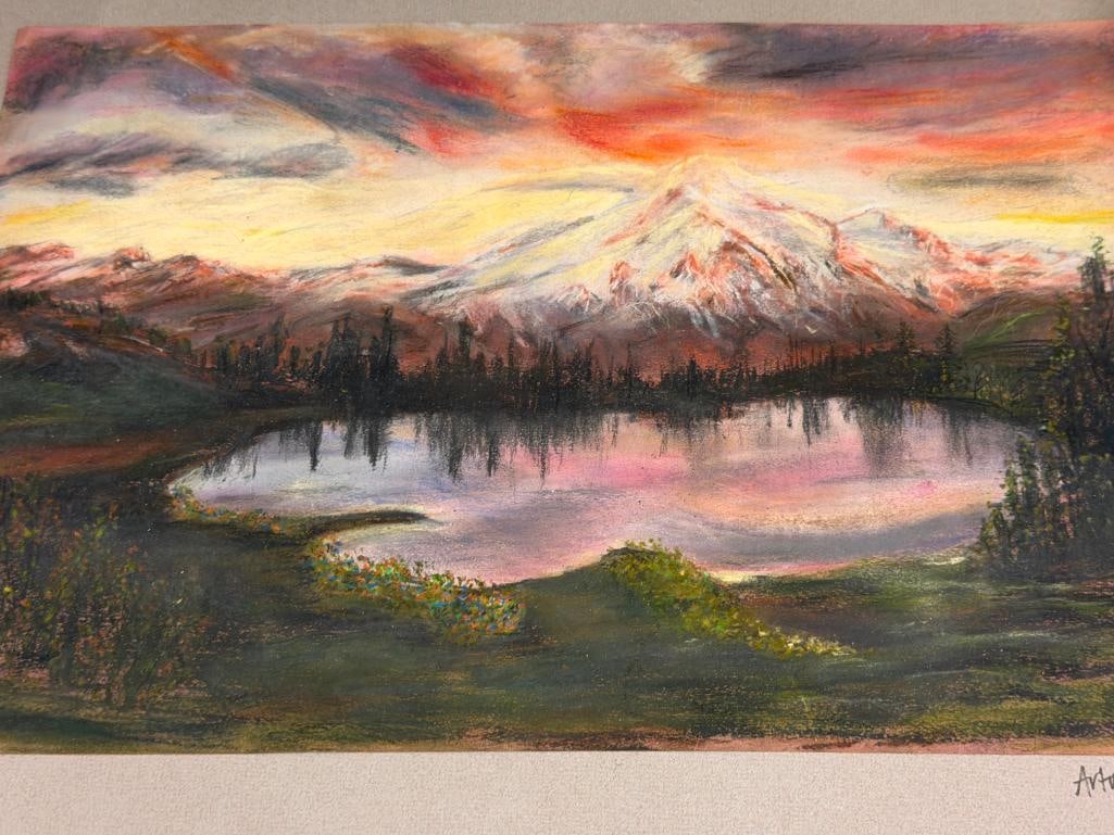DEBBIE MACH LOCAL NEVADA ARTIST ORIGINAL OIL PASTEL ON PAPER PAINTING OF A LANDSCAPE - 2