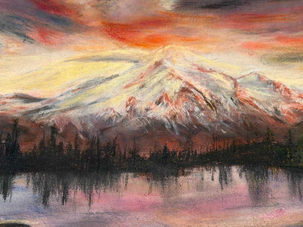 DEBBIE MACH LOCAL NEVADA ARTIST ORIGINAL OIL PASTEL ON PAPER PAINTING OF A LANDSCAPE - 3