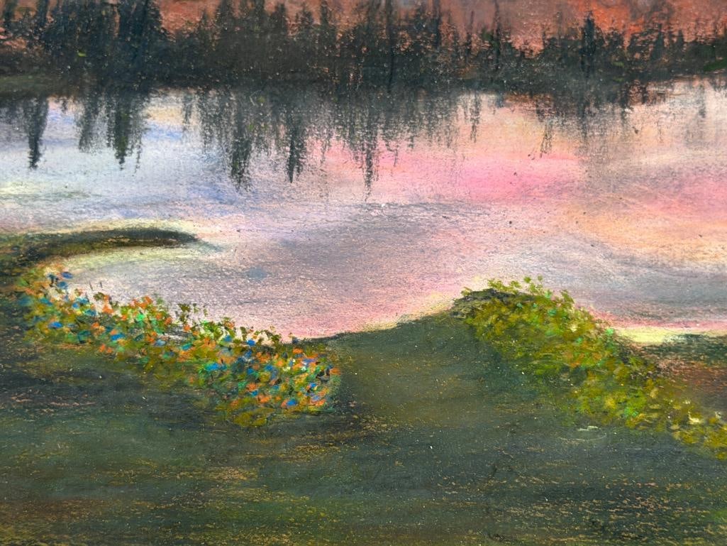 DEBBIE MACH LOCAL NEVADA ARTIST ORIGINAL OIL PASTEL ON PAPER PAINTING OF A LANDSCAPE - 4