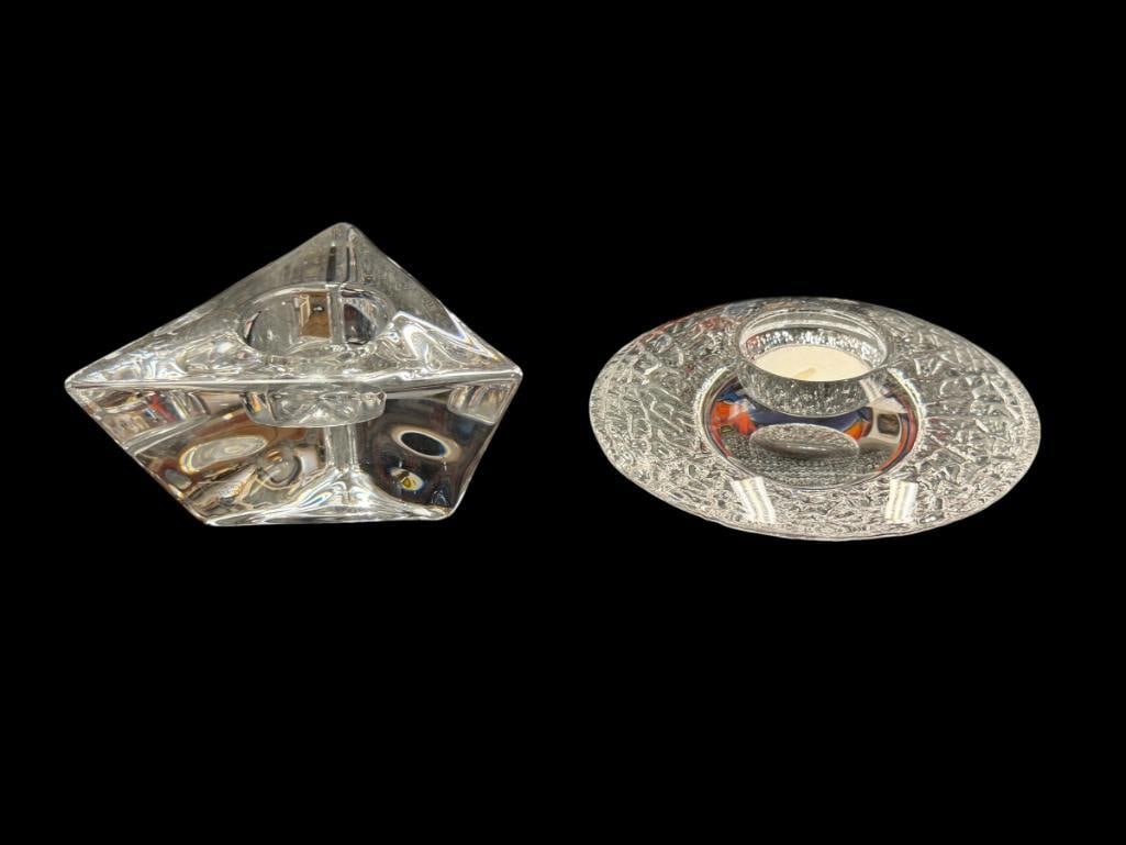ORREFORS SWEDISH CRYSTAL TRINGLE TEA LIGHT VOTIVE HOLDER AND DISCUS ROUND VOTIVE HOLDER (1 of 6)