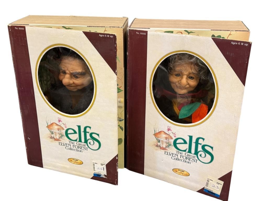 DOLLS BY BERENGUER ELFS THE GREAT ELVEN FOREST COLLECTION GRANDFATHER ORLYNN GRANDMOTHER MARYSS: IN ORIGINAL BOX, BOTH APPEAR TO NOT HAVE BEEN TAKEN OUT OF THE BOX, SOME BOX WEAR 12" H