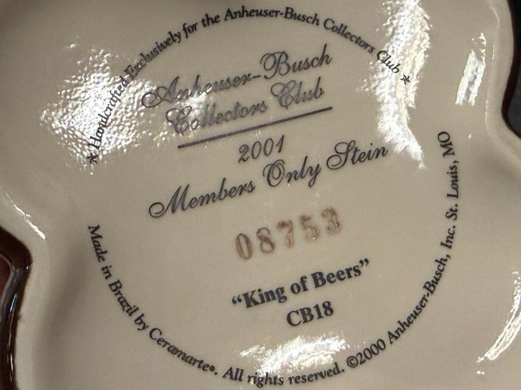 2000 AND 2001 ANHEAUSER-BUSCH / BUDWEISER COLLECTORS CLUB MEMEBERS ONLY BEER STEINS - 7