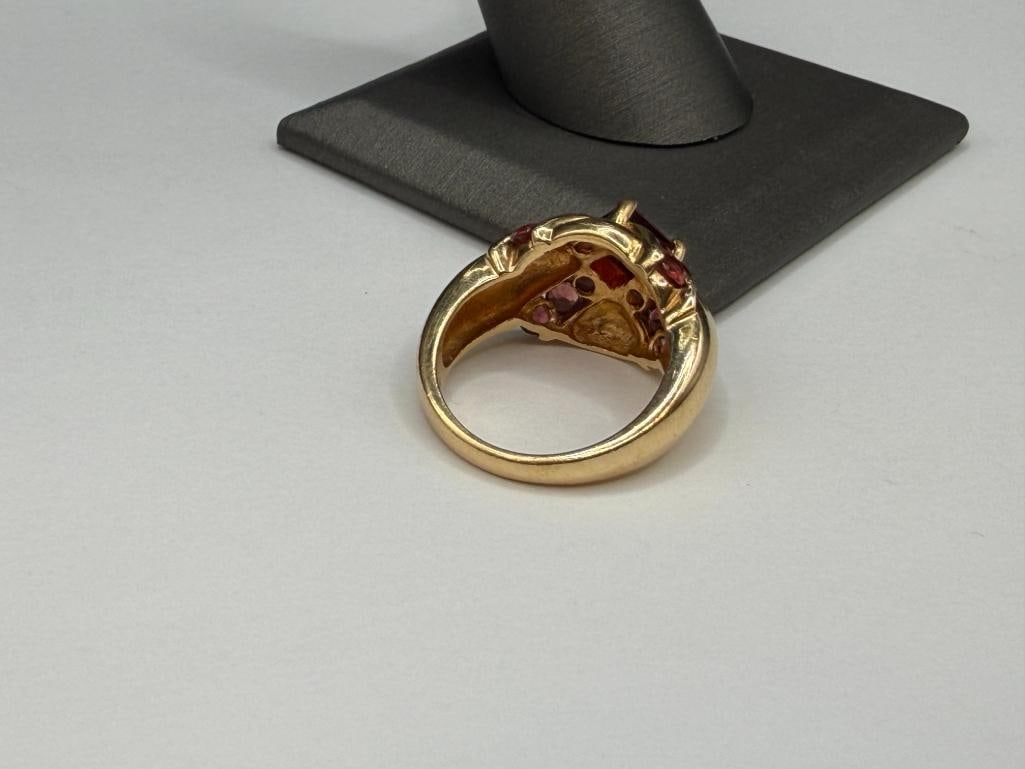14K YELLOW GOLD DESIGNER SIGNED PRINCESS CUT GARNET FASHION RING - 5