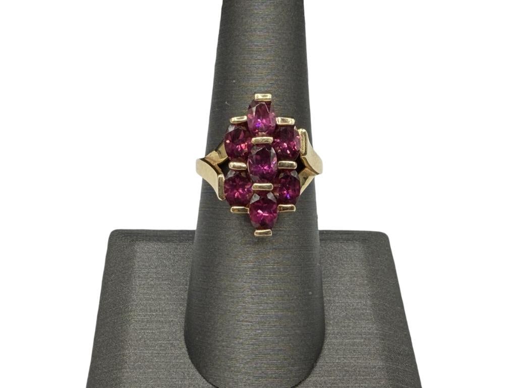 14K YELLOW GOLD TOWN & COUNTRY DESIGNER SIGNED RHODOLITE CLUSTER RING (1 of 7)