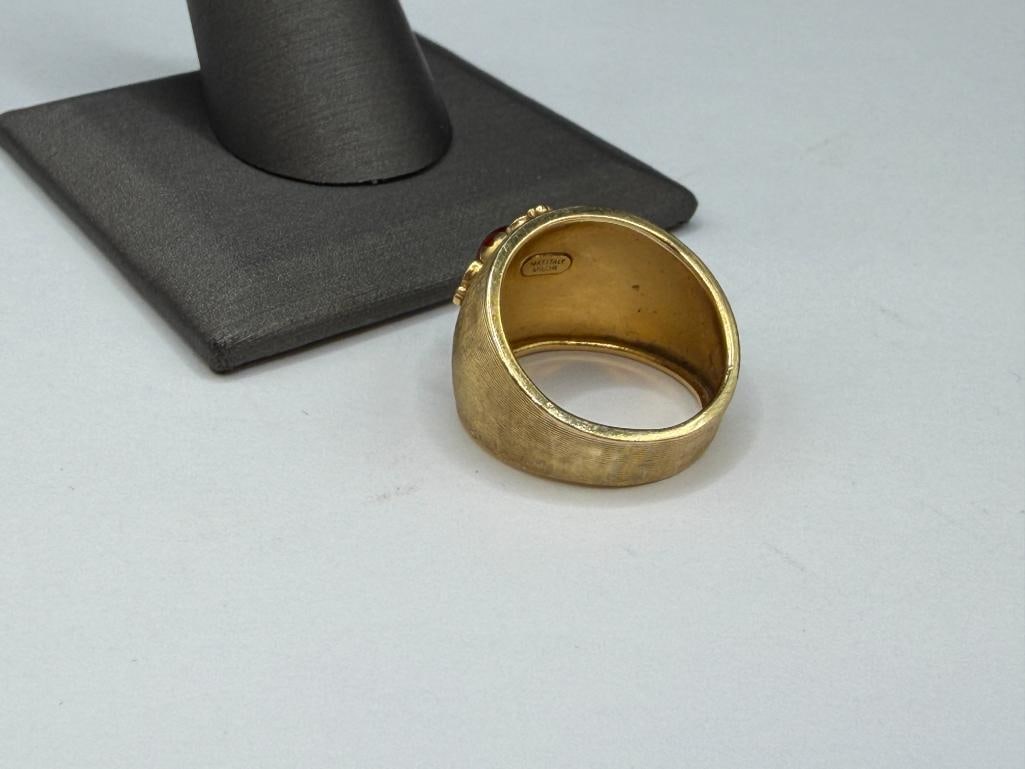 14K YELLOW GOLD ITALIAN MILOR ROUND CABOCHON GARNET RING - 4