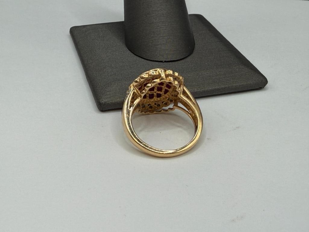 14K YELLOW GOLD PRINCESS CUT RUBY AND DIAMOND FASHION RING - 4