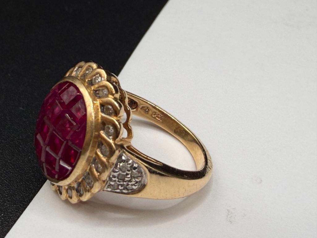 14K YELLOW GOLD PRINCESS CUT RUBY AND DIAMOND FASHION RING - 5