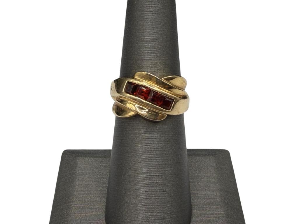 14K YELLOW GOLD TOWN & COUNTRY DESIGNER SIGNED CHANNEL SET PRINCESS CUT GARNET RING (1 of 5)
