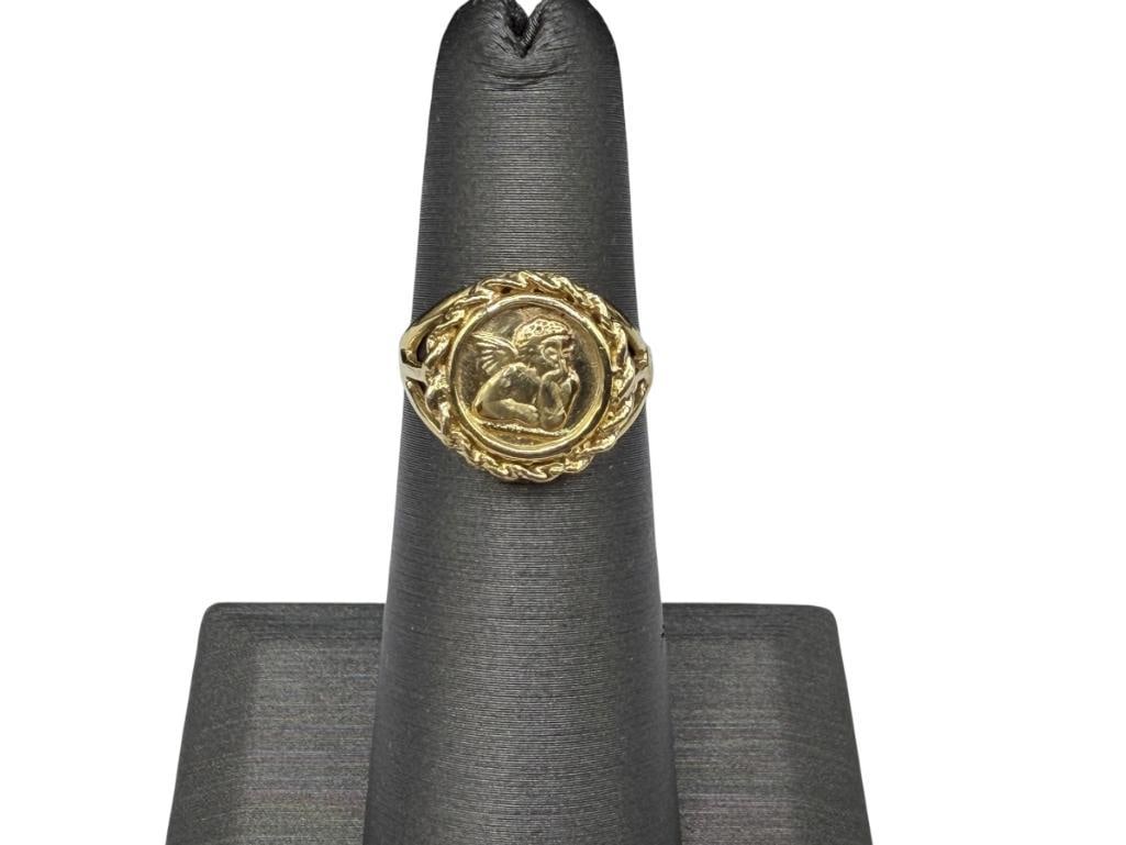 14K YELLOW GOLD DESIGNER HALLMARKED ANGEL CHERUB RING (1 of 7)