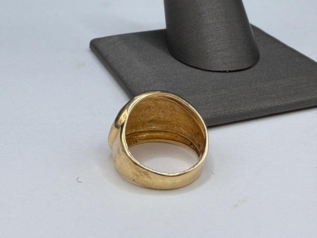 14K YELLOW GOLD DOME FASHION RING FEATURING STIPPLED TEXTURE AND COLORED ENAMELED ACCENTS - 6