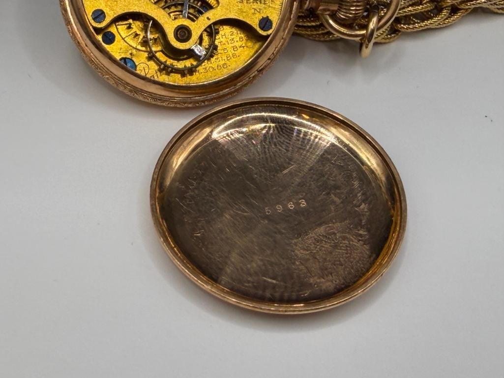 ANTIQUE THE WATERBURY WATCH CO. OPEN FACED GOLD-FILLED ENGRAVED CASE POCKET WATCH - 10