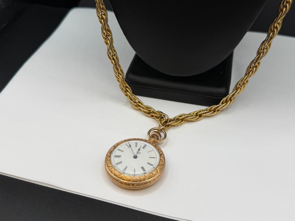 ANTIQUE THE WATERBURY WATCH CO. OPEN FACED GOLD-FILLED ENGRAVED CASE POCKET WATCH - 2