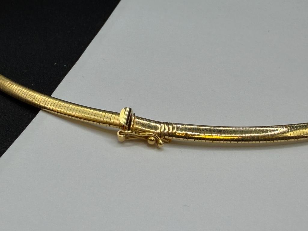 10K YELLOW GOLD ITALIAN OMEGA STYLE CHOKER NECKLACE WITH 14K YELLOW GOLD DIAMOND SLIDE PENDANT - 5